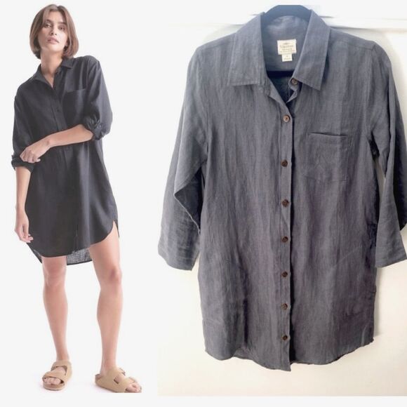 Vikolino European Linen Shirt Dress Women's Small Classic Button Down Lagenlook - Picture 1 of 15